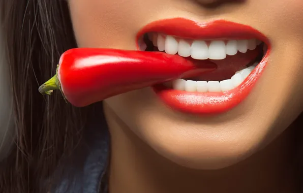 Picture teeth, lips, pepper, Red Hot Chili Pepper