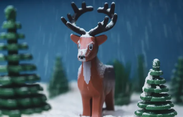 Snow, toy, toys, deer, Christmas, New year, snowfall, blue background