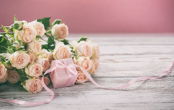 Picture gift, bouquet, tape, pink, rosette