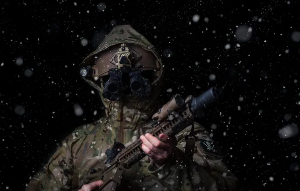 Picture snow, weapons, soldiers, equipment