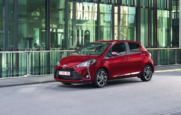 Red, red, Toyota, car, chic, metallic, Yaris hybrid