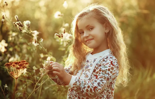 Picture look, nature, girl, grass, child, Valeria Kasperova