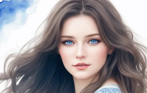 Girl, blue, grey, blue, woman, figure, beauty, watercolor