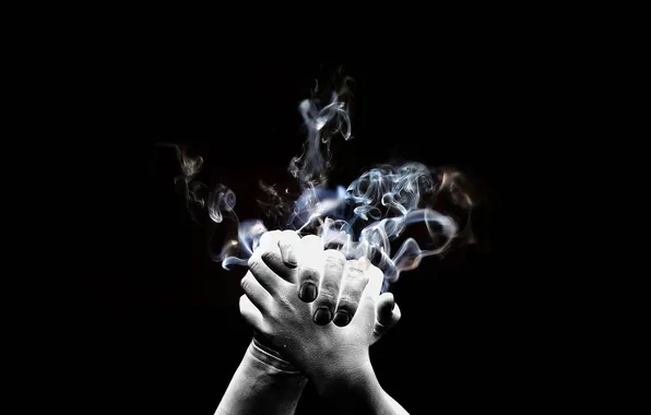 Picture smoke, hands, shaking, Black And White
