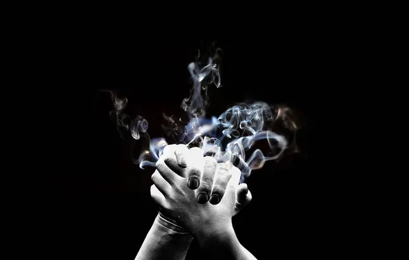 Smoke, hands, shaking, Black And White