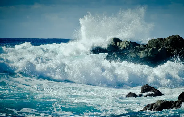 Picture wave, foam, water, squirt, stones, the ocean, rocks