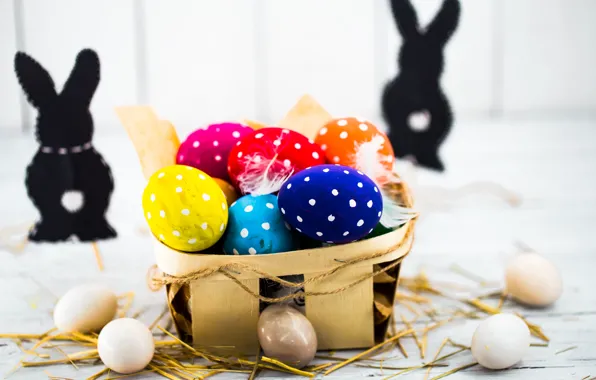 Picture colorful, Easter, happy, basket, spring, Easter, eggs, holiday