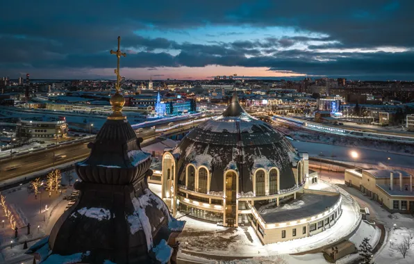 Picture winter, night, bridge, the city, lighting, Tula, Ilya Garbuzov, Museum of Weapons