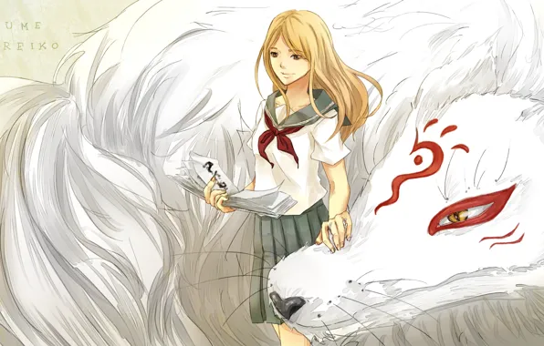 Girl, smile, anime, form, schoolgirl, madara, Natsume Yuujinchou, the Natsume book of friendship