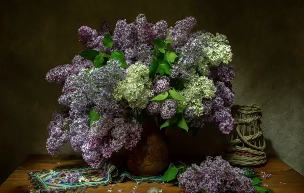 Picture branches, table, lilac, napkin, Tatiana Fedenkova