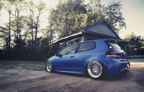 Picture blue, house, Volkswagen, Golf R