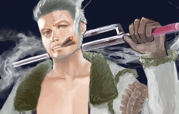 Smoke, sword, art, male, Anime, cigars, Anime, One Piece