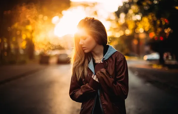 Picture girl, the sun, street, jacket