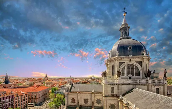 The sky, panorama, Cathedral, Spain, Spain, Madrid, Madrid, Cathedral Of The Almudena