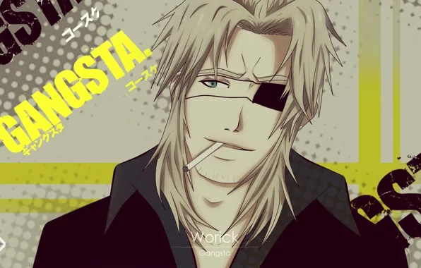 Game, smoking, green eyes, long hair, anime, man, cigarette, face
