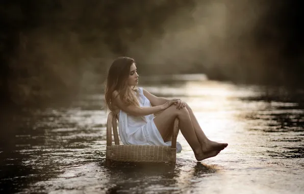 Girl, river, chair, Laulights