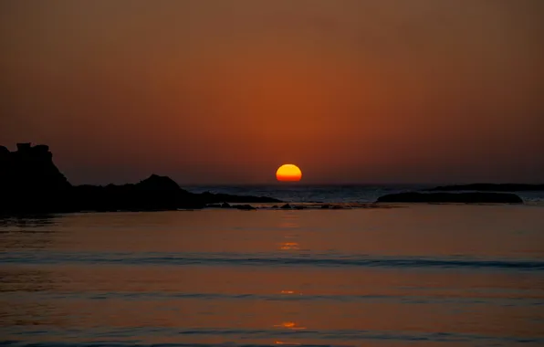 Picture sea, the sky, the sun, sunset, rocks, horizon