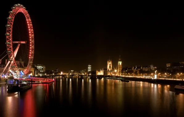 Picture city, night, lake