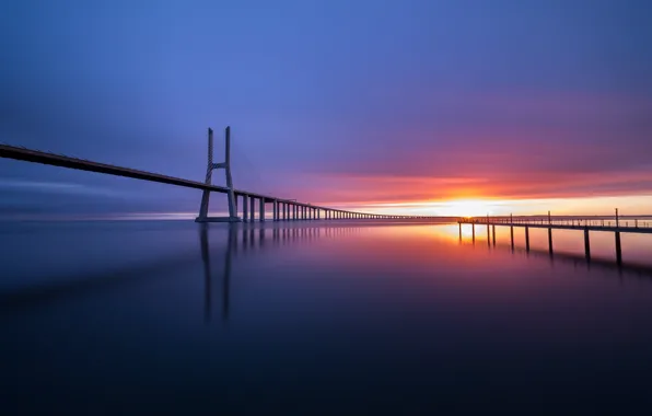 Picture sea, the sky, water, bridge, Portugal