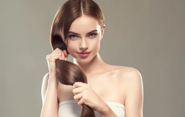 Picture look, girl, model, hair, hands, brown hair, Ryabusjkina Irina