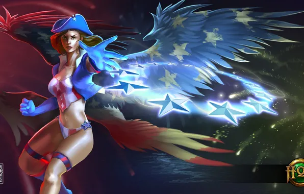Girl, stars, body, wings, Nude, Heroes of Newerth, Lady Liberty, Moon Queen