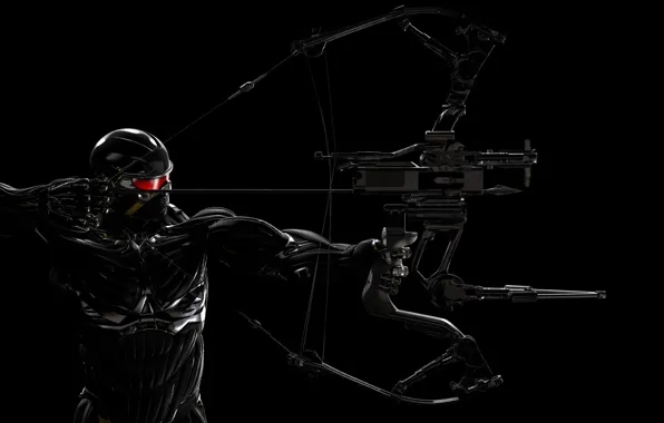 Picture the dark background, bow, male, armor, Crysis 3