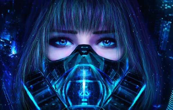 Picture eyes, look, girl, mask, art, respirator, cyberpunk