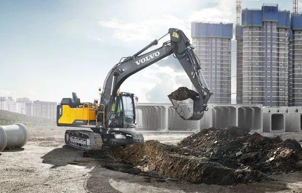 Earth, construction, Volvo, excavator, bucket, the ground, construction equipment, Volvo EC160e