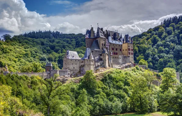 Forest, trees, mountains, Germany, Eltz Castle, ELTZ Castle