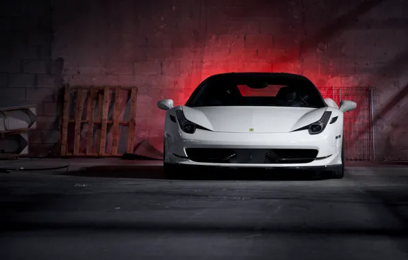 White, night, white, ferrari, Ferrari, front view, night, Italy
