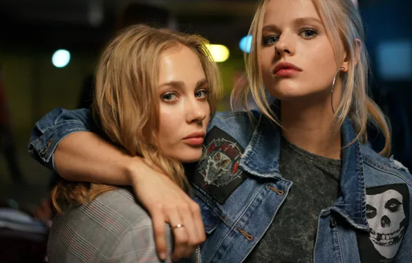 Look, pose, girls, makeup, blonde, two, hair, actress