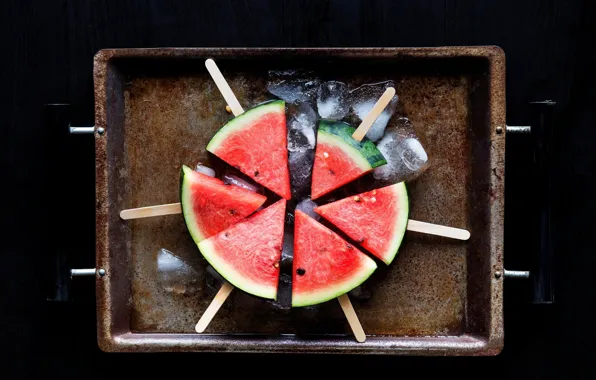 Ice, watermelon, pieces, tray