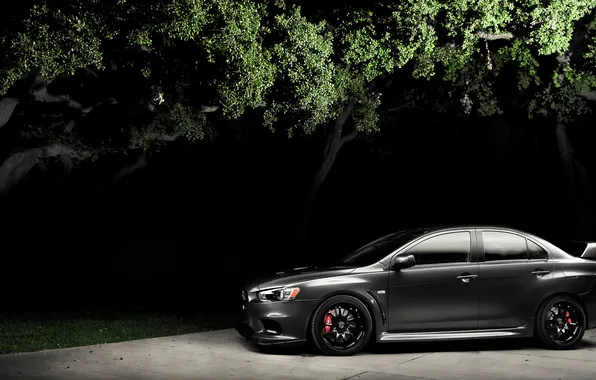 Night, tree, Mitsubishi, LancerX