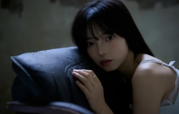 Dark, Beautiful, Asian, Model, Woman, Sofa, Cute, Pretty