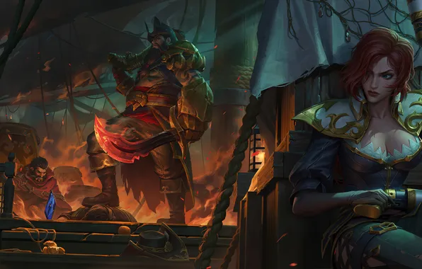 League of Legends, game art, Pirate Girl, Miss Fortune (League of Legends), Miss Fortune＆Gangplank, BlackVIII
