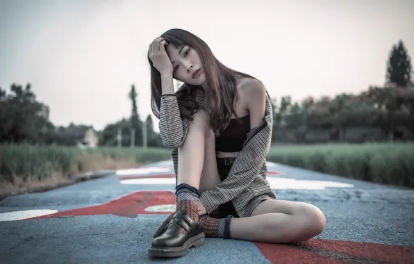 Picture road, girl, Asian