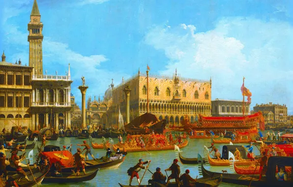 Picture, boats, Venice, gondola, the urban landscape, Canaletto, Giovanni Antonio Canal, The return of Bucintoro …