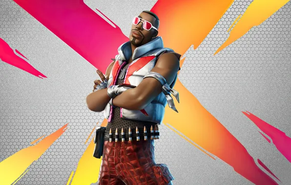Glasses, guy, cartridges, Fortnite