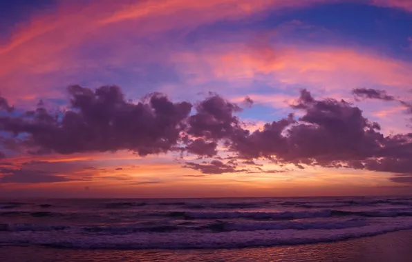 Wallpaper the ocean, the evening, beach, Ride the sky..., sunset