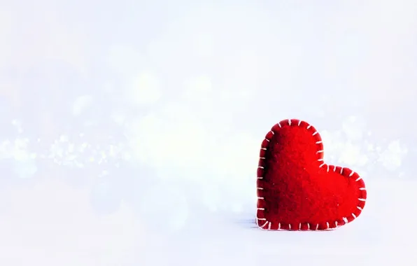 Snow, red, heart, seams