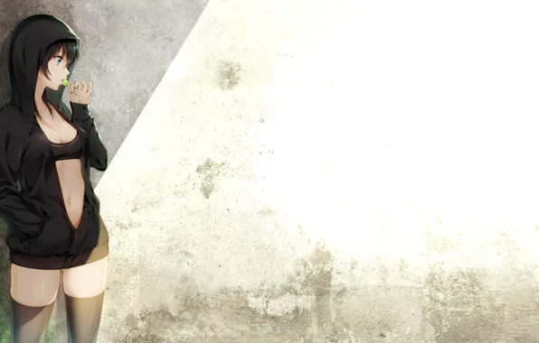 Girl, black hair, art, Lollipop, tokki