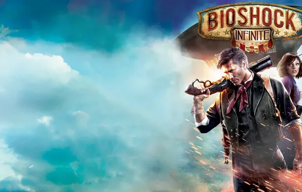 Picture The sky, Clouds, Fire, Weapons, BioShock, Colombia, 2K Games, Irrational Games