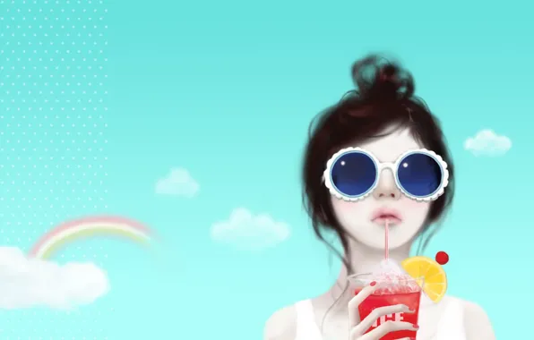 Picture the sky, girl, clouds, reverie, lemon, rainbow, cocktail, tube