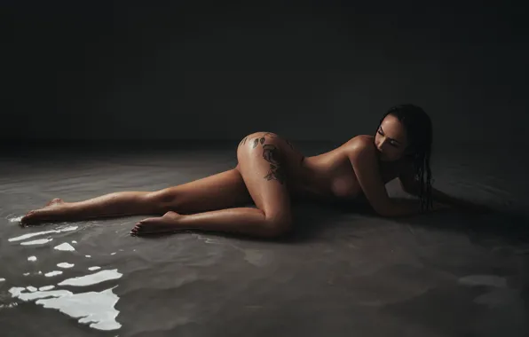 Girl, model, naked, tummy, barefoot, figure, tattoo, tattoo