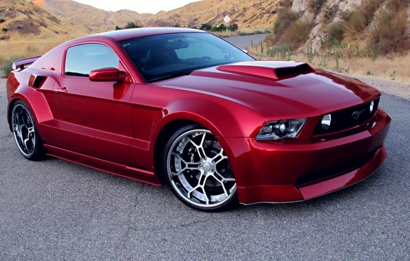 Red, Tuning, Wide Body Kit, Rims, Ford Mustang GT