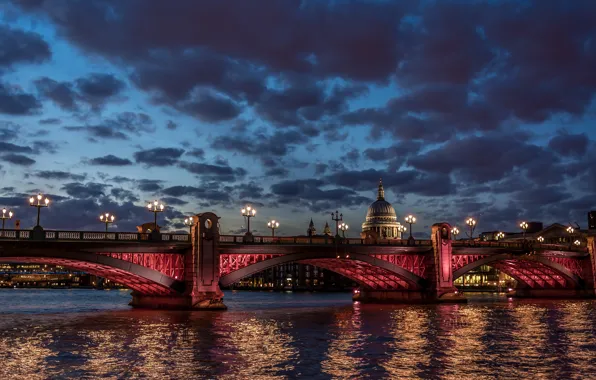 Bridge, the city, dawn, London, river Thames