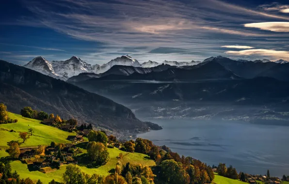 Autumn, mountains, lake, Switzerland, Alps, Switzerland, Swiss Alps, Lake Thun