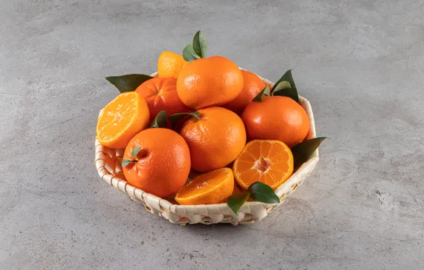 Grey background, network, tangerines