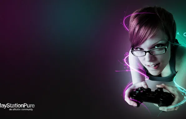Girl, color, neon, characters, joystick, girl, playstation, color