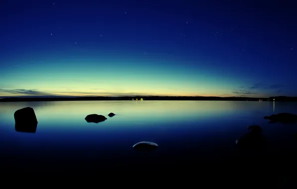 Picture the sky, water, stars, sunset, lights, lights, stones, the evening
